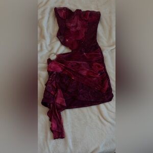 Plum Strapless Mini Dress with Draped Sash
